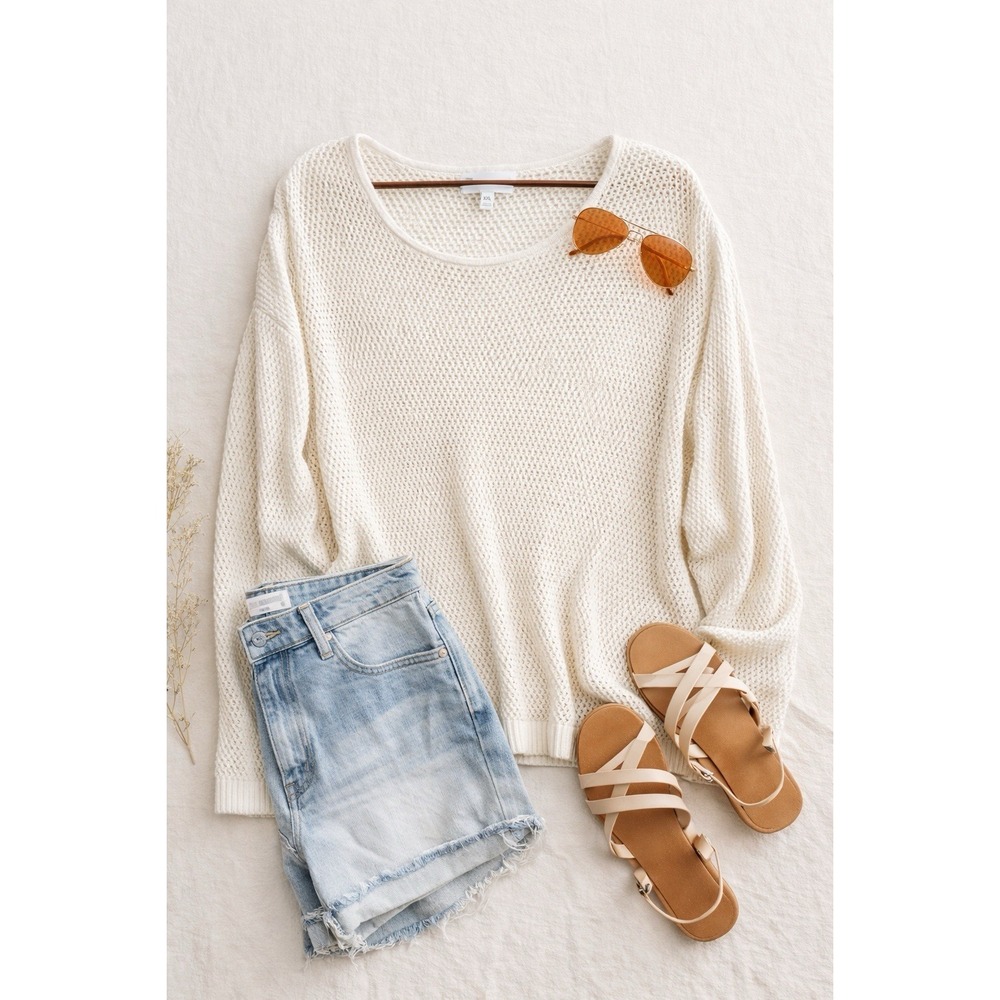 Banana Republic XXL Cream Open Knit Sweater Lightweight Cotton‎ Quiet Luxury